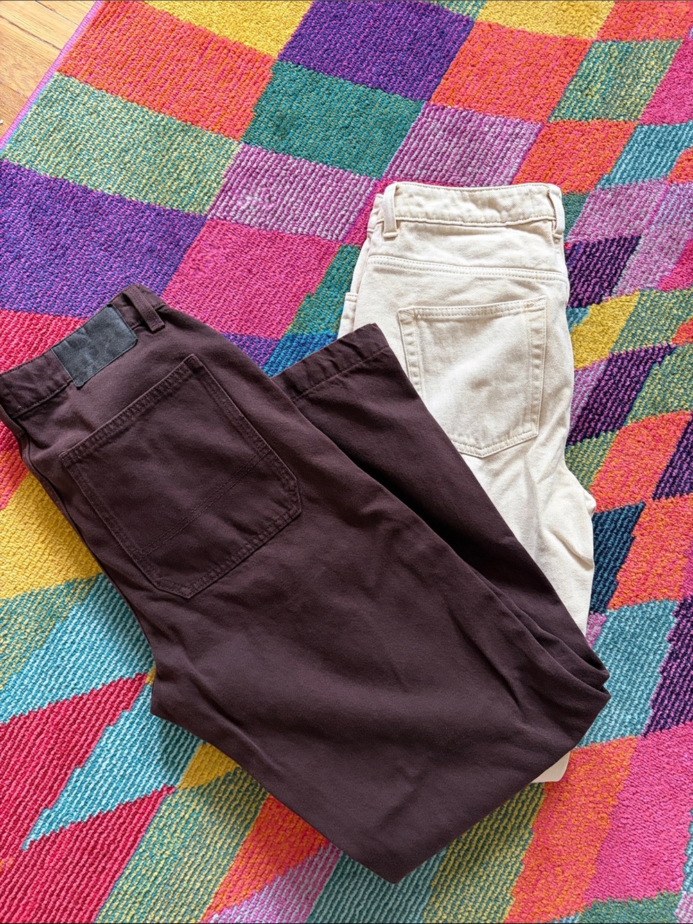 Topman and CottonOn pants in Cream and Dark Brown